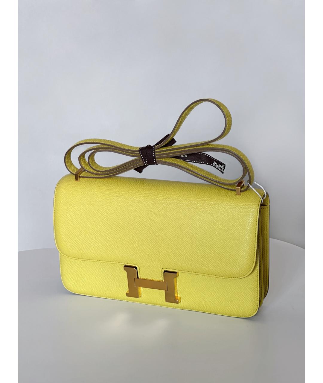 HERMES Желтая кожаная сумка через плечо, фото 4