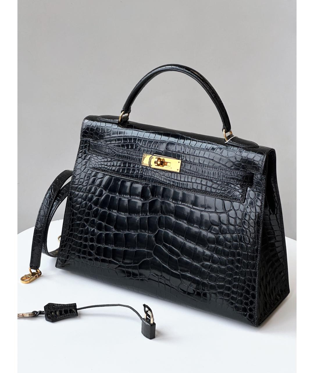 HERMES Черная кожаная сумка с короткими ручками, фото 3