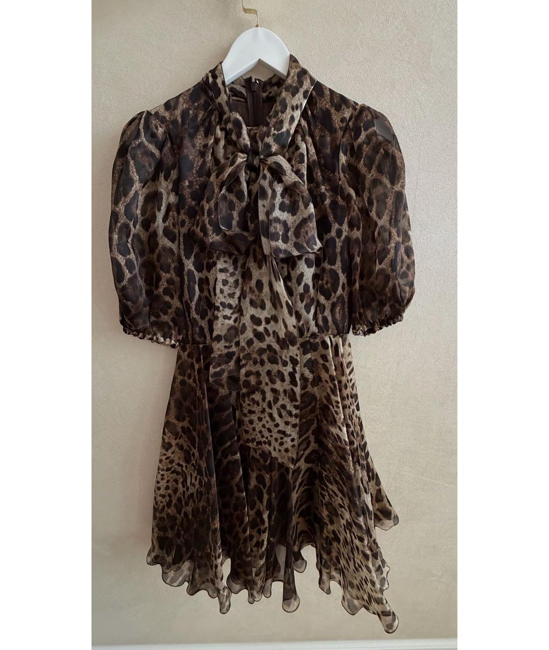 DOLCE&GABBANA Коричневое шелковое коктейльное платье, фото 5