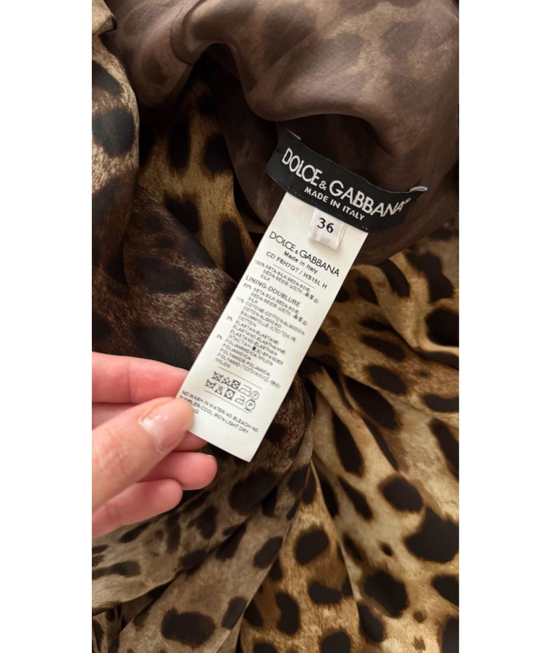 DOLCE&GABBANA Коричневое шелковое коктейльное платье, фото 3
