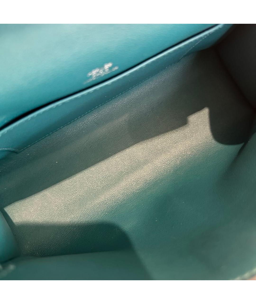 HERMES Бирюзовая кожаная сумка с короткими ручками, фото 8