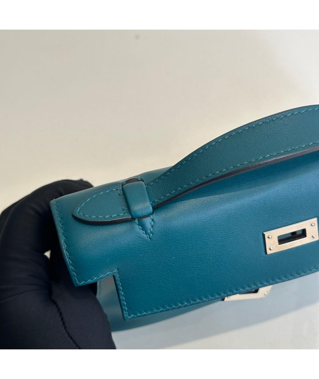 HERMES Бирюзовая кожаная сумка с короткими ручками, фото 3