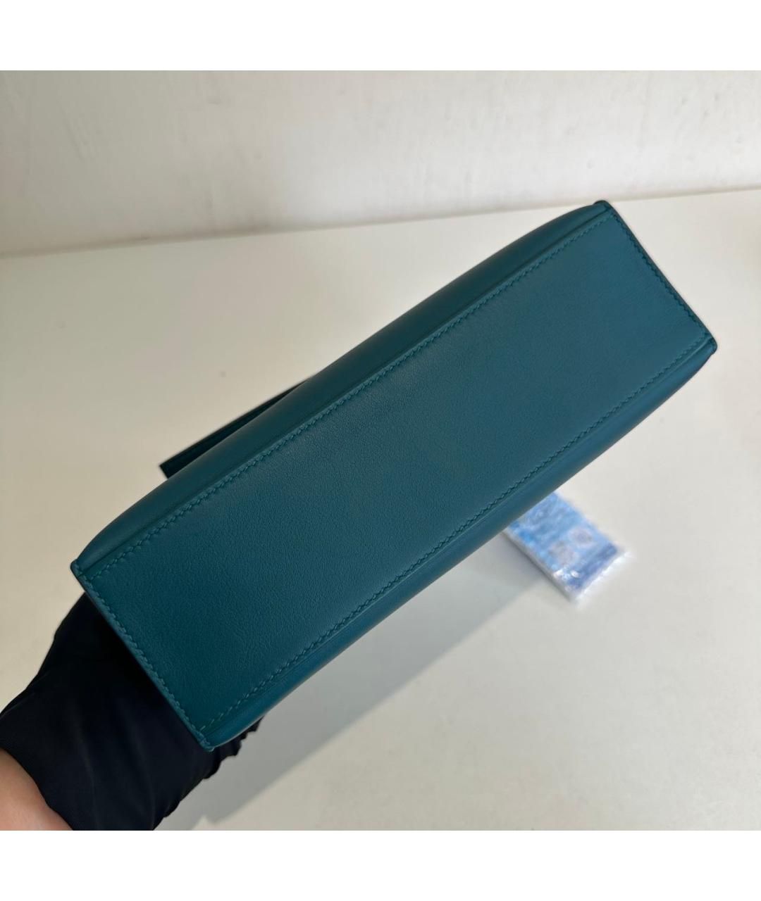 HERMES Бирюзовая кожаная сумка с короткими ручками, фото 5