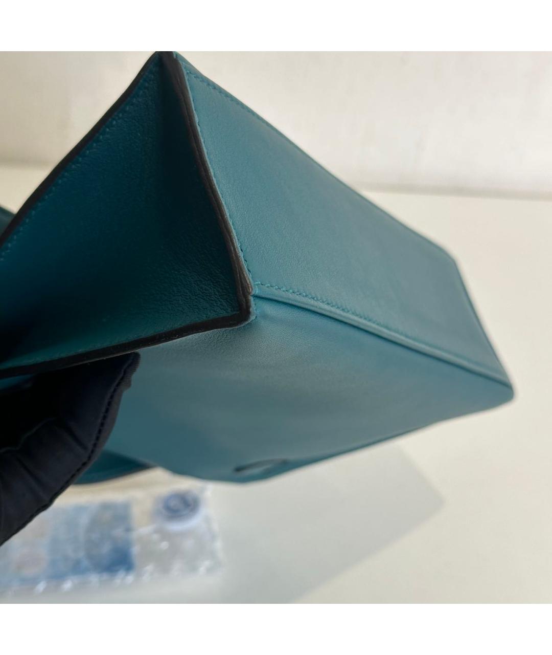 HERMES Бирюзовая кожаная сумка с короткими ручками, фото 7