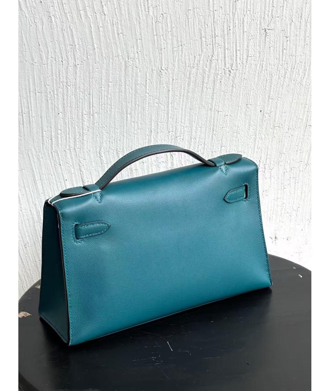 HERMES Бирюзовая кожаная сумка с короткими ручками, фото 2