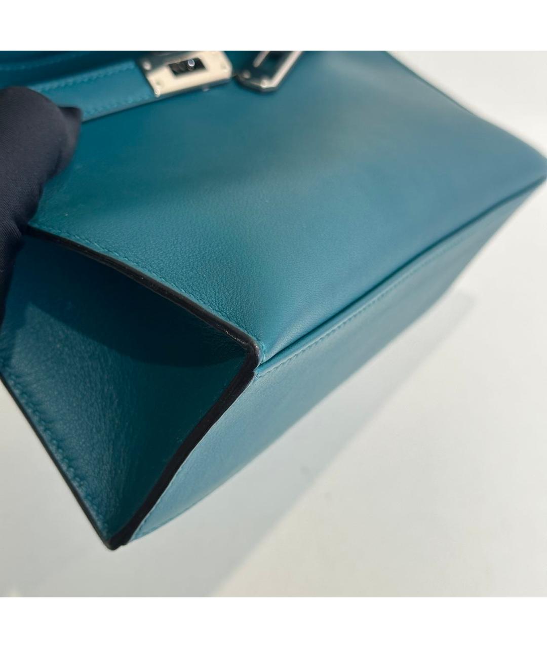 HERMES Бирюзовая кожаная сумка с короткими ручками, фото 6