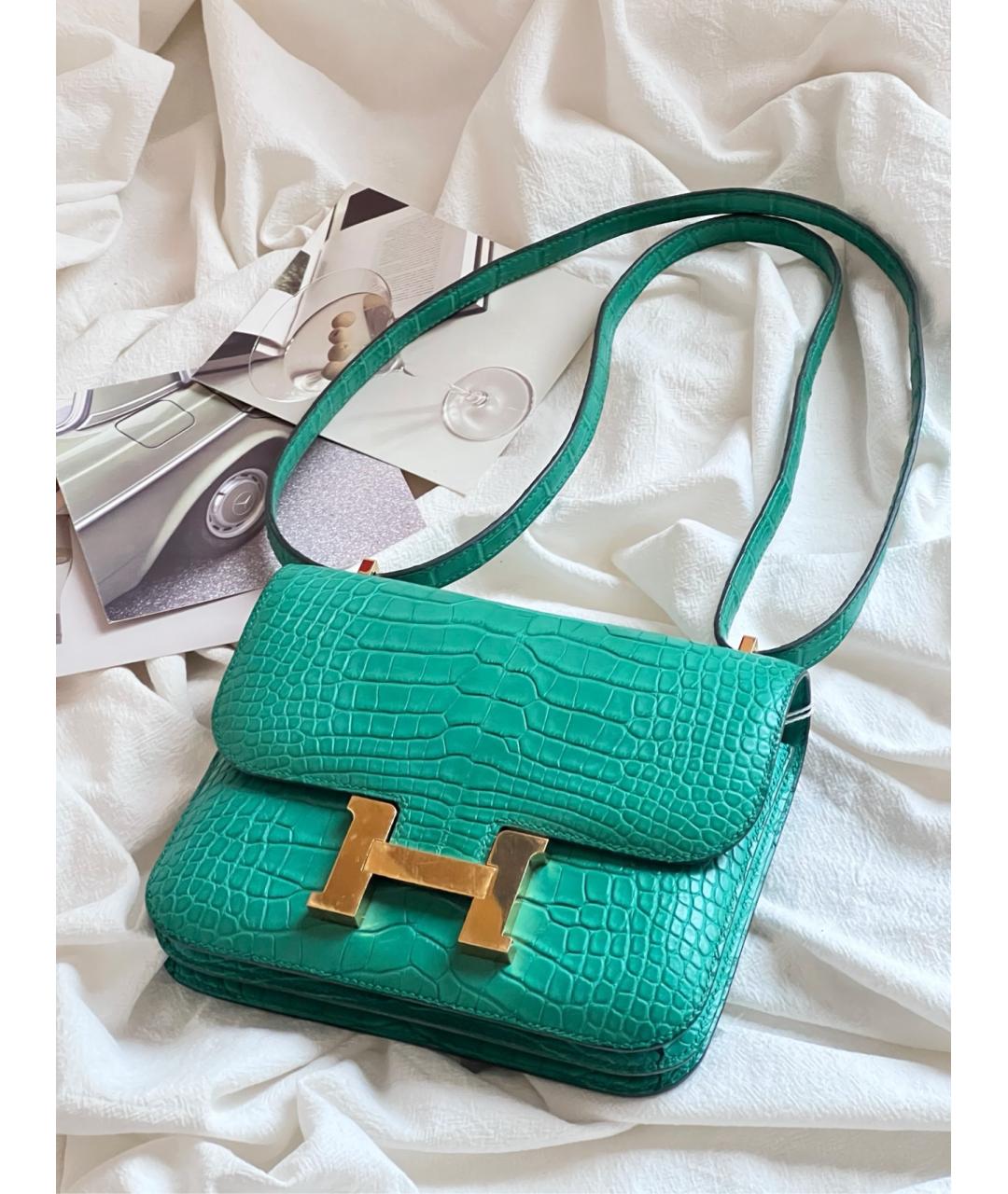 HERMES Зеленая кожаная сумка через плечо, фото 9