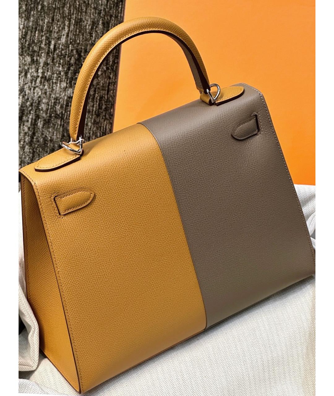 HERMES Бежевая кожаная сумка с короткими ручками, фото 3