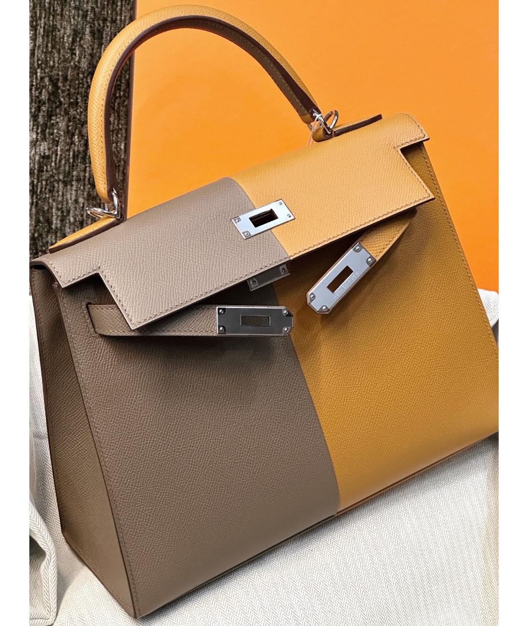 HERMES Бежевая кожаная сумка с короткими ручками, фото 2