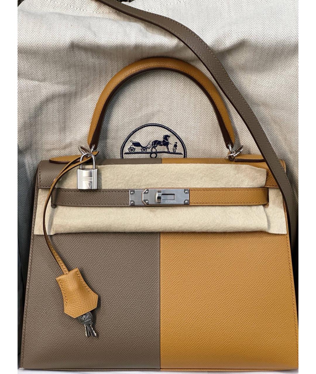 HERMES Бежевая кожаная сумка с короткими ручками, фото 5