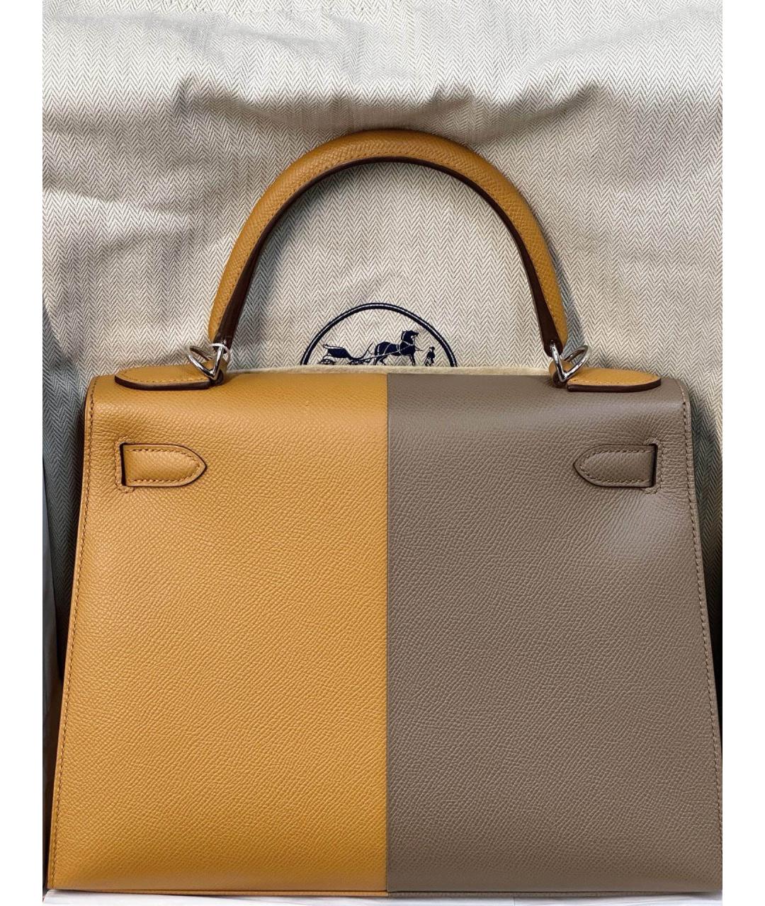 HERMES Бежевая кожаная сумка с короткими ручками, фото 4