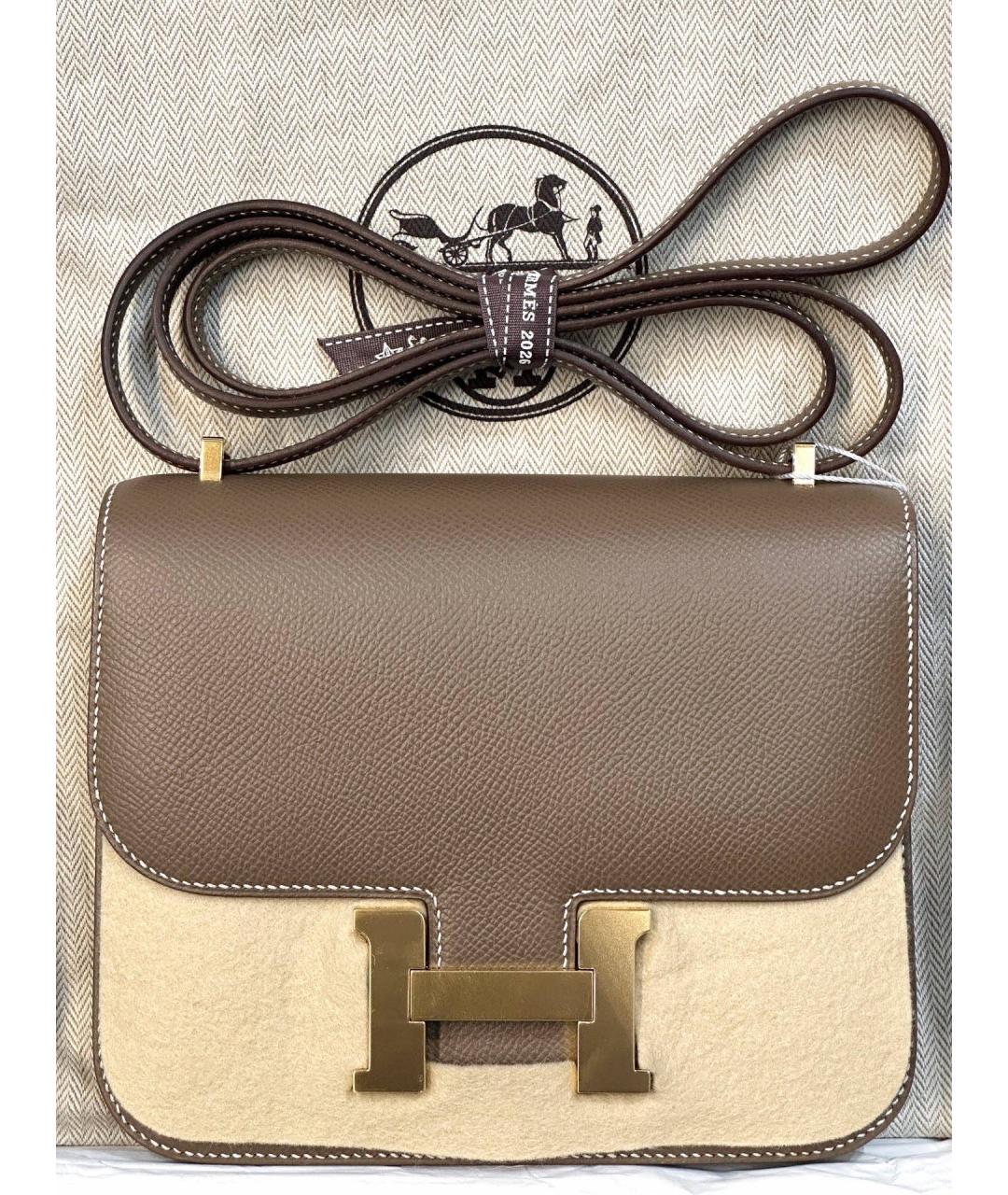 HERMES Серая кожаная сумка через плечо, фото 9