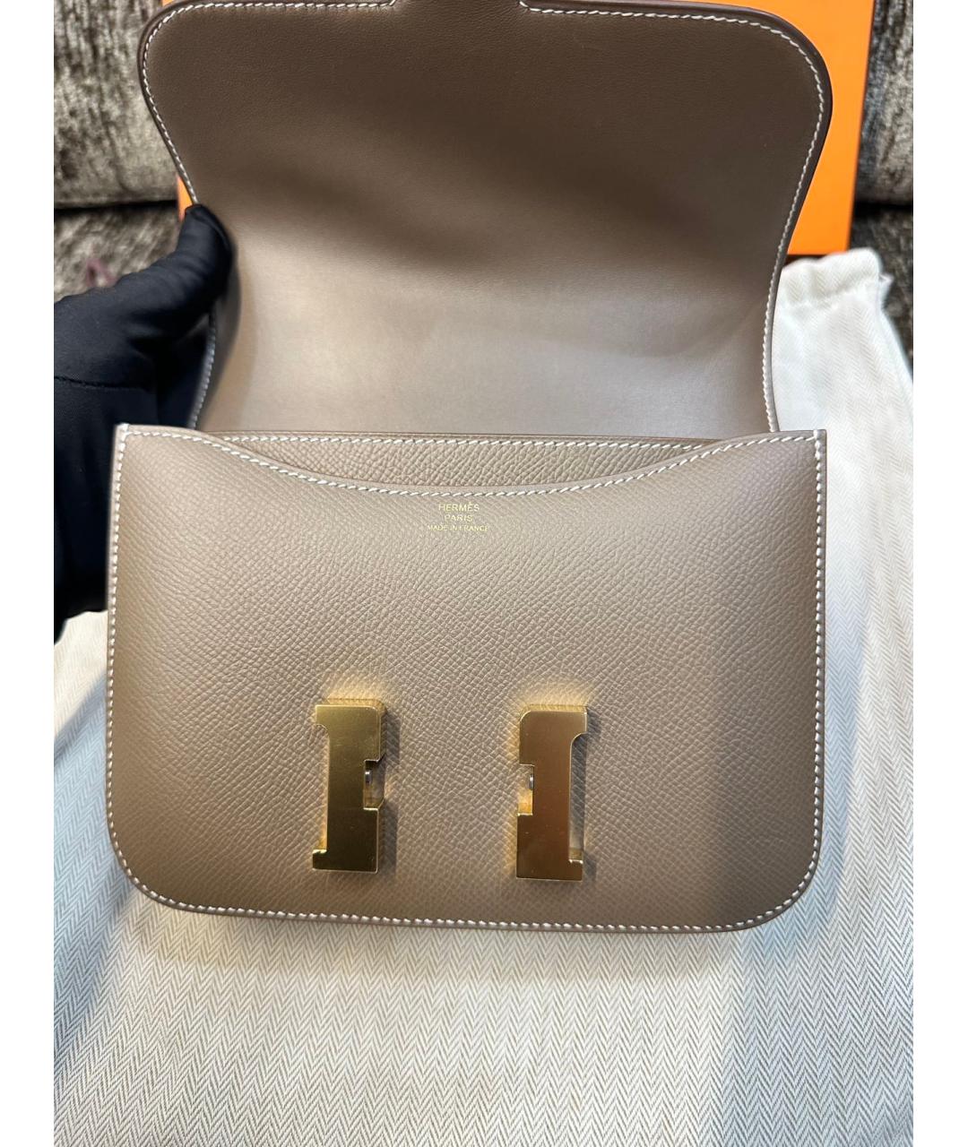 HERMES Серая кожаная сумка через плечо, фото 7