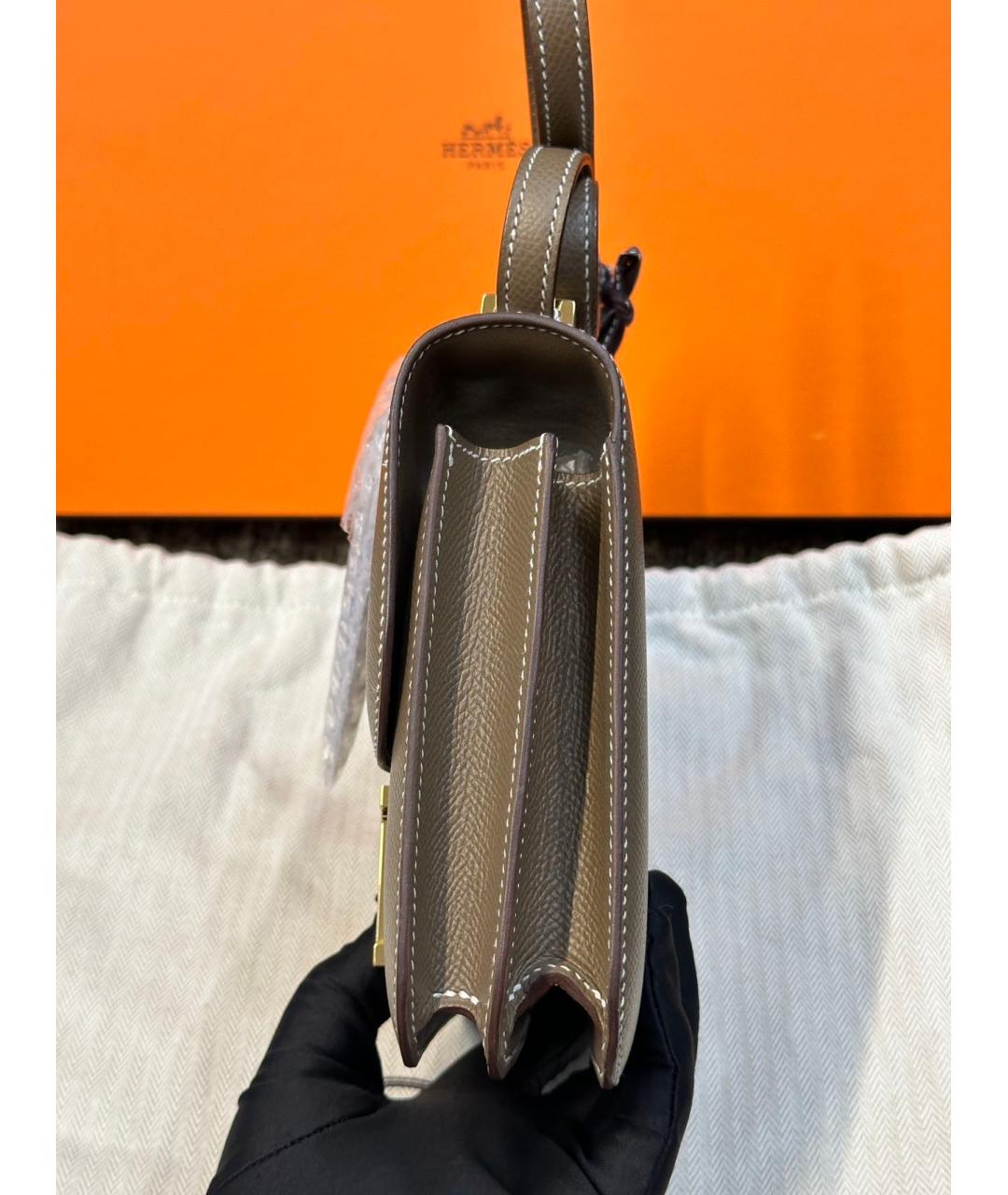HERMES Серая кожаная сумка через плечо, фото 3