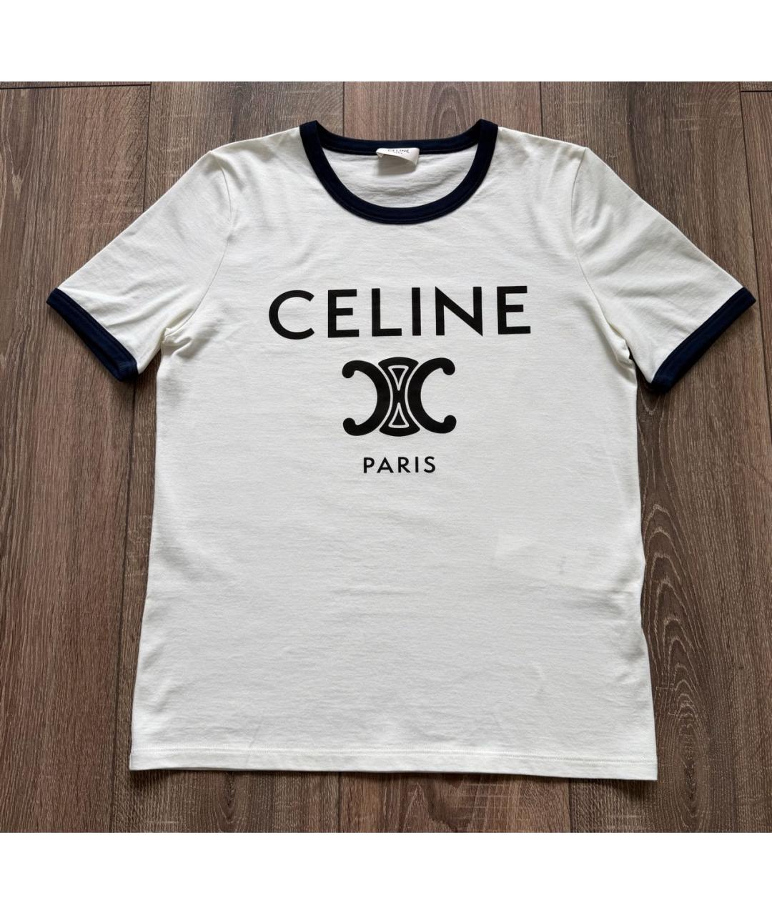 CELINE Белая хлопковая футболка, фото 6