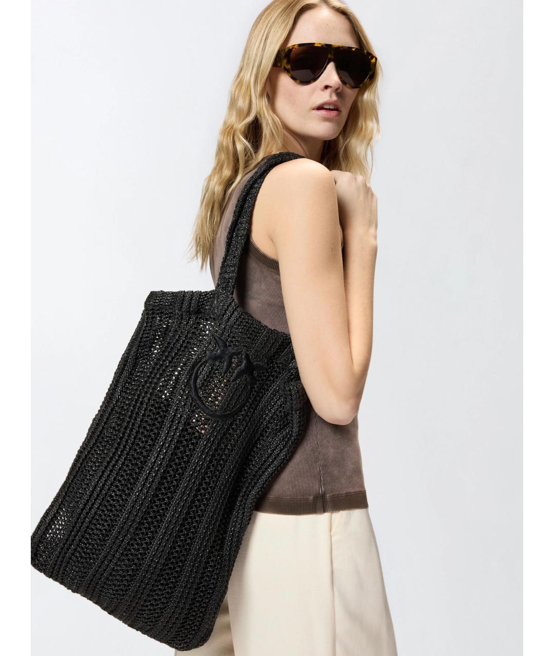 PINKO Черная пелетеная сумка тоут, фото 2