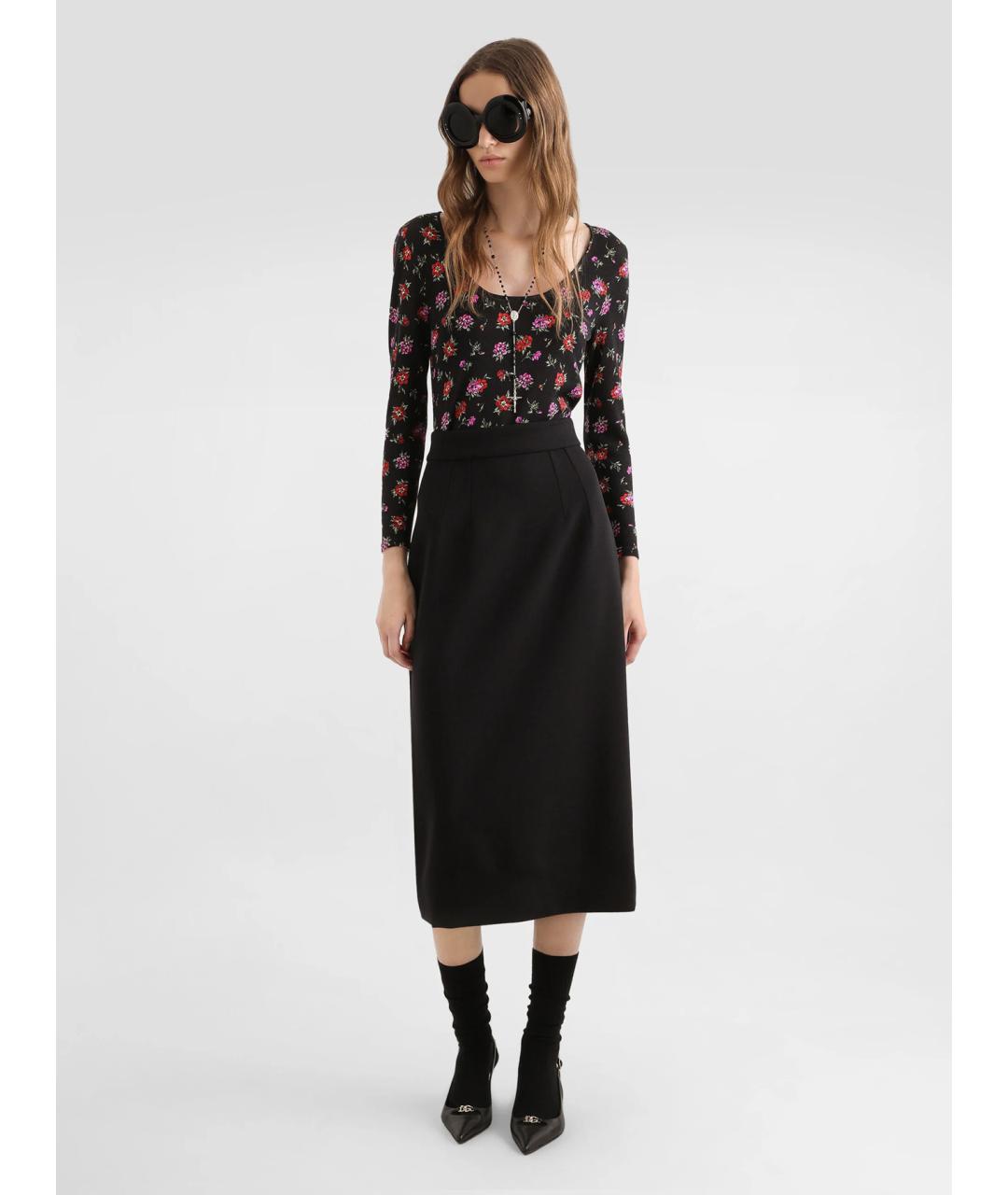 DOLCE&GABBANA Черная шерстяная юбка миди, фото 2
