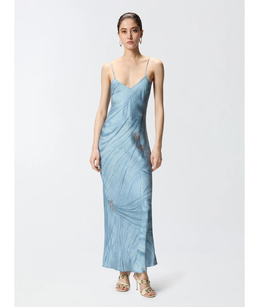 PINKO Голубое вискозное коктейльное платье, фото 3