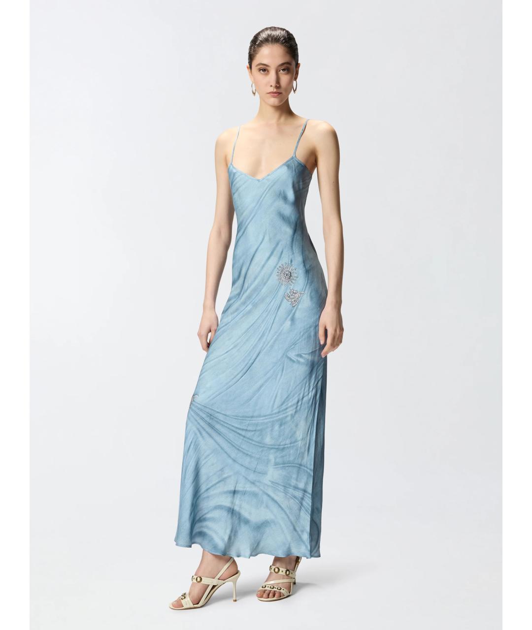 PINKO Голубое вискозное коктейльное платье, фото 2