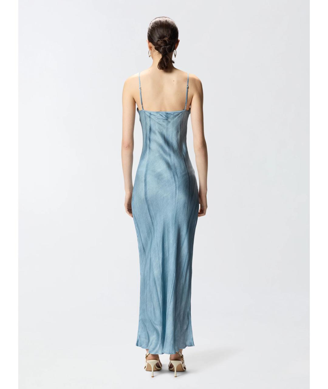 PINKO Голубое вискозное коктейльное платье, фото 4