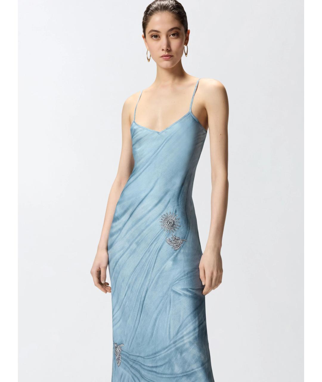 PINKO Голубое вискозное коктейльное платье, фото 5