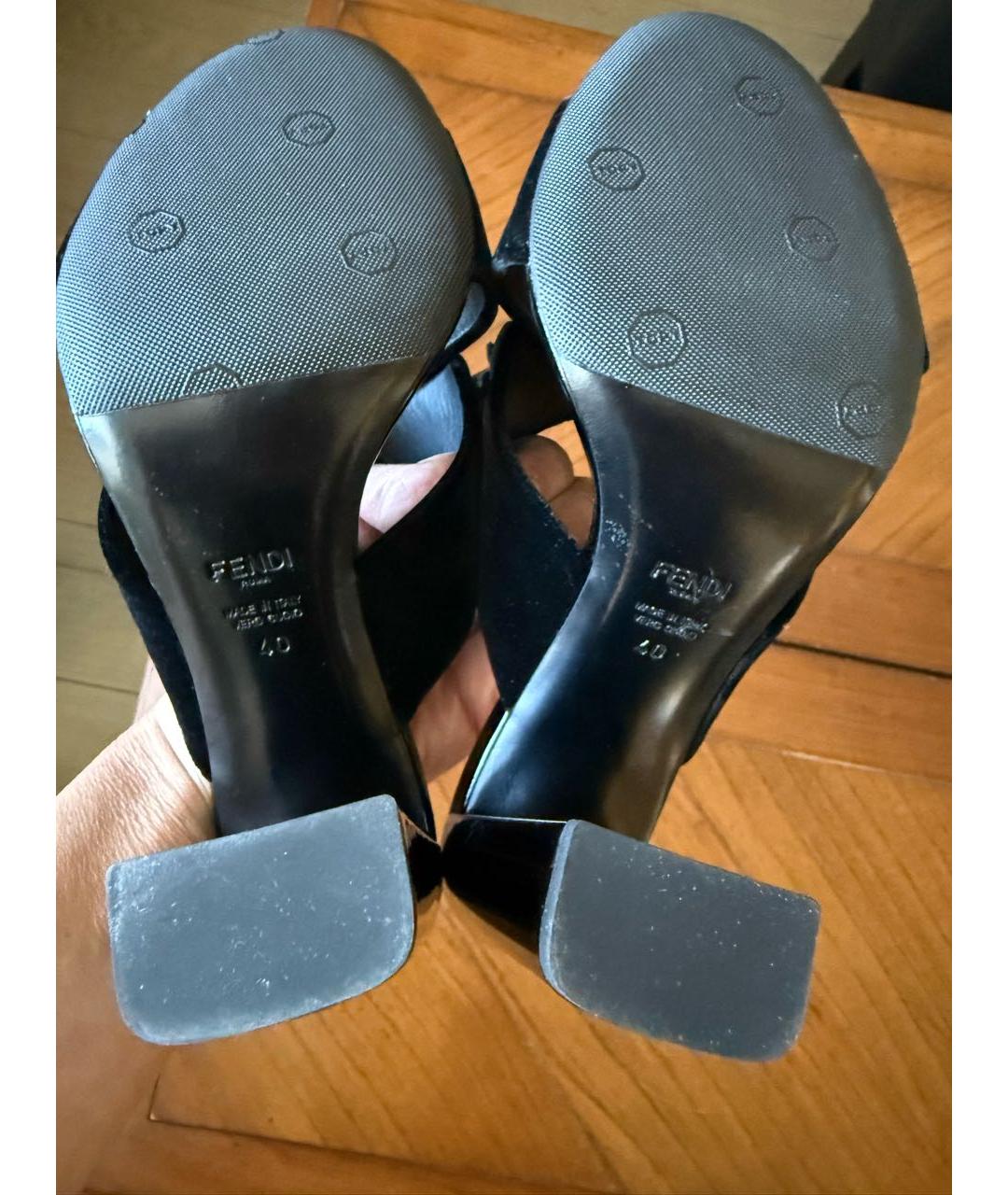 FENDI Черные бархатные мюли, фото 5