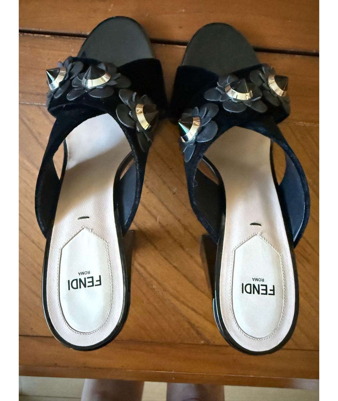 FENDI Черные бархатные мюли, фото 3