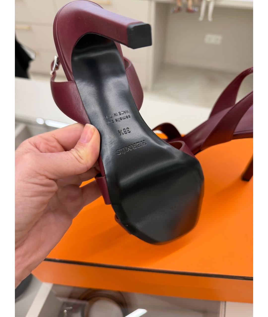 HERMES Бордовые кожаные босоножки, фото 4