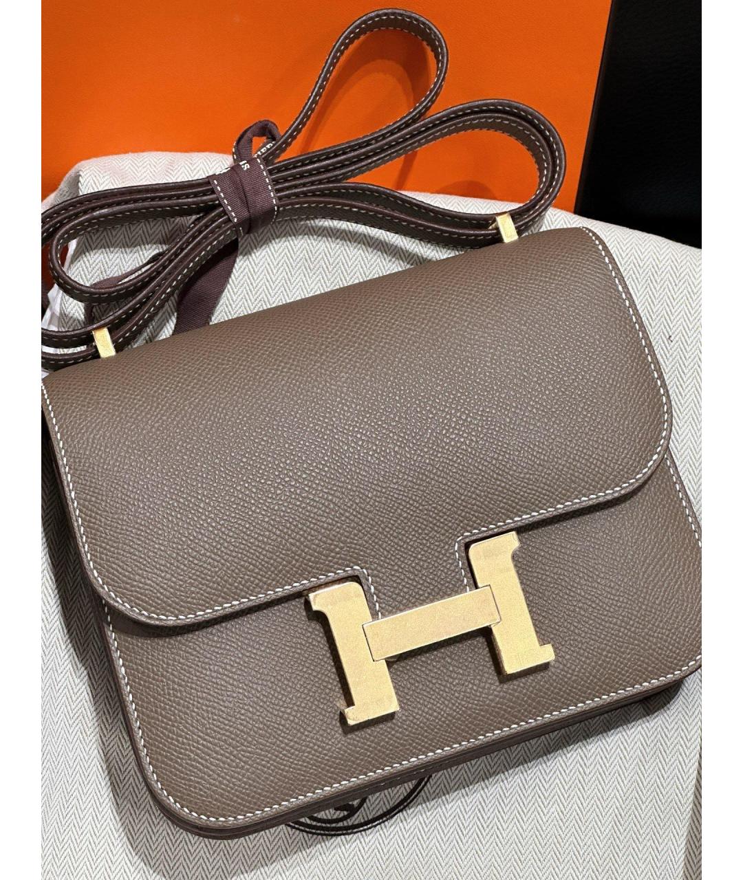 HERMES Серая кожаная сумка через плечо, фото 5