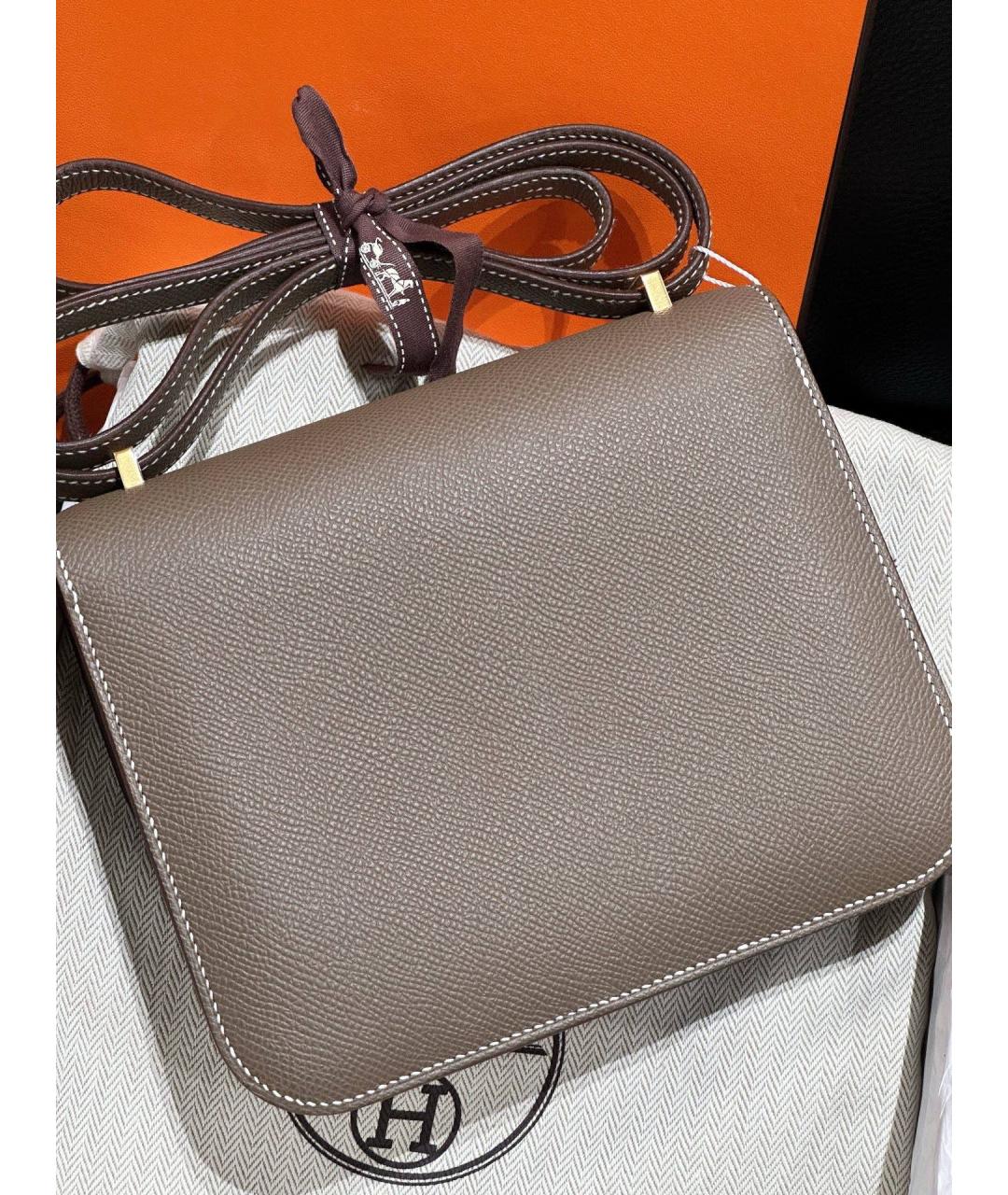 HERMES Серая кожаная сумка через плечо, фото 4