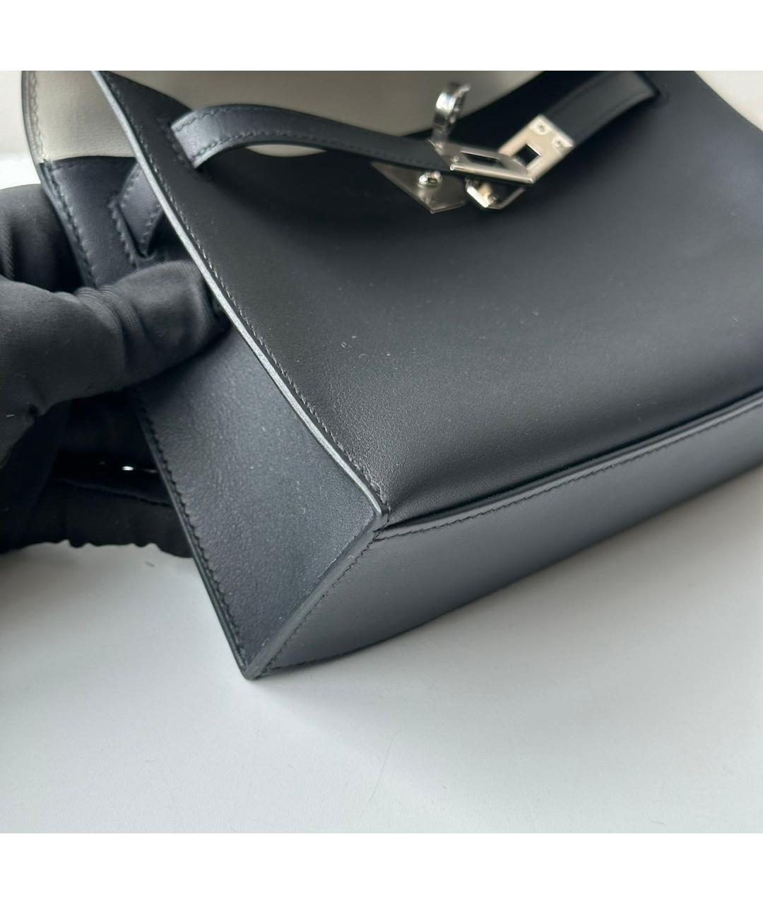 HERMES Черная кожаная сумка с короткими ручками, фото 6
