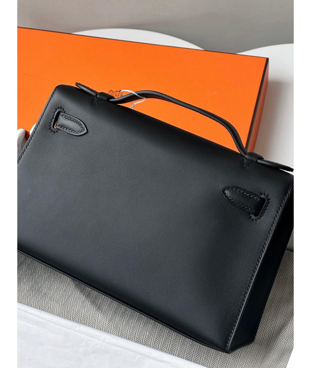 HERMES Черная кожаная сумка с короткими ручками, фото 3