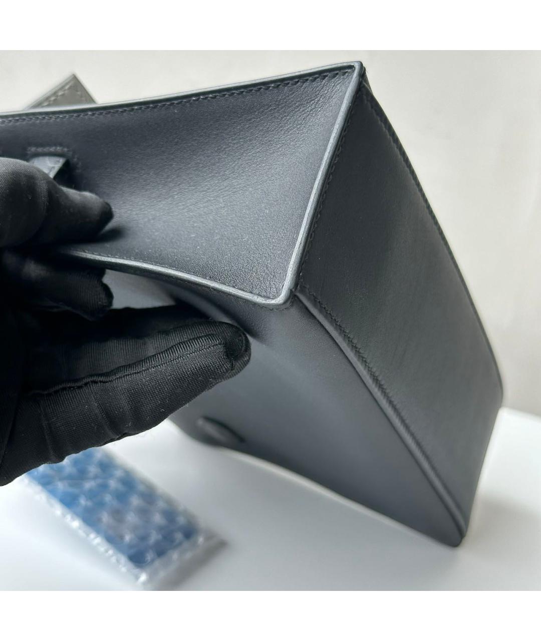 HERMES Черная кожаная сумка с короткими ручками, фото 5