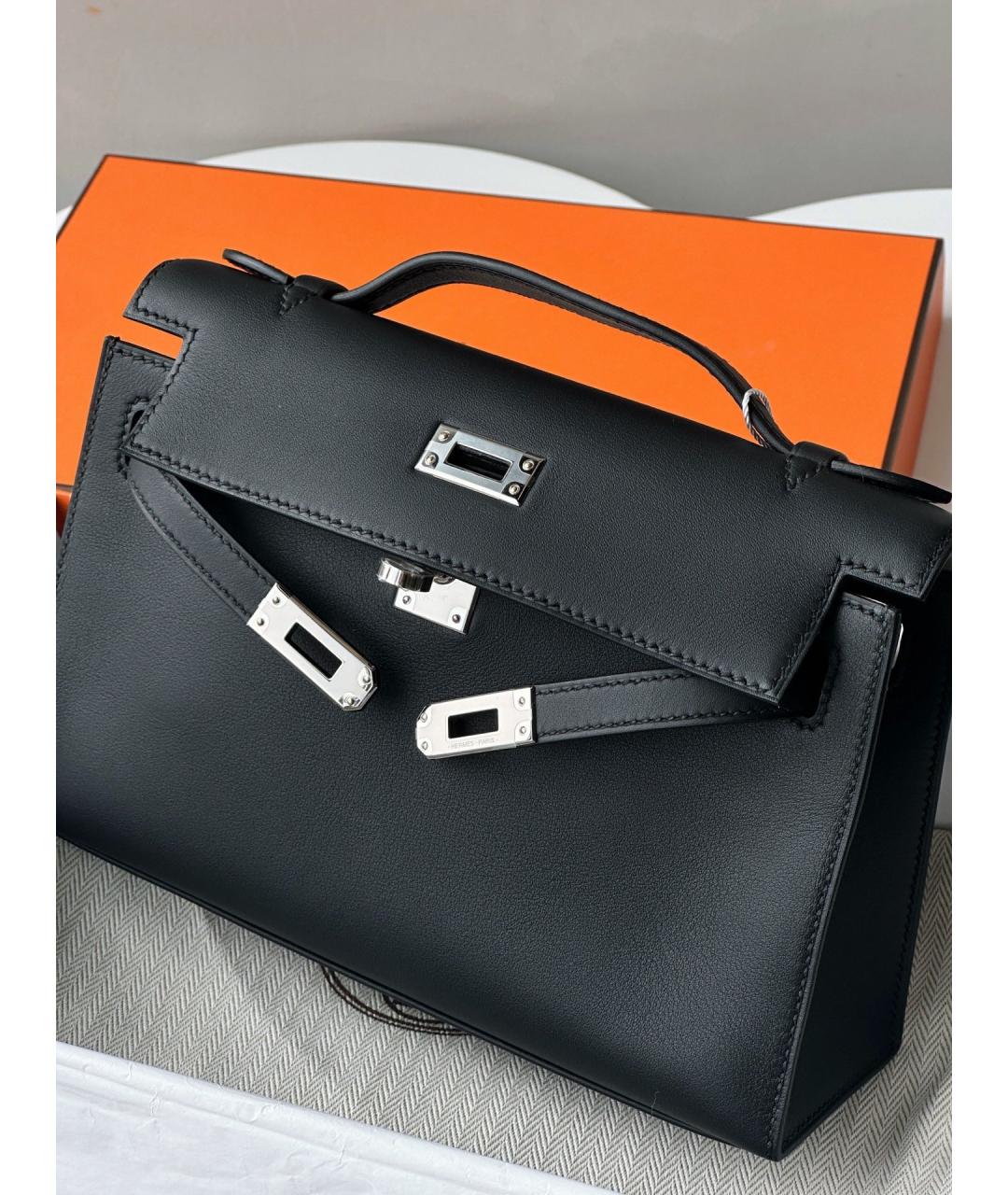 HERMES Черная кожаная сумка с короткими ручками, фото 2