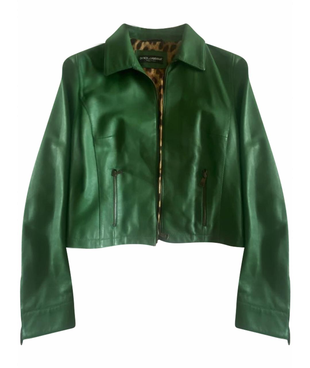 DOLCE&GABBANA Зеленая кожаная куртка, фото 1