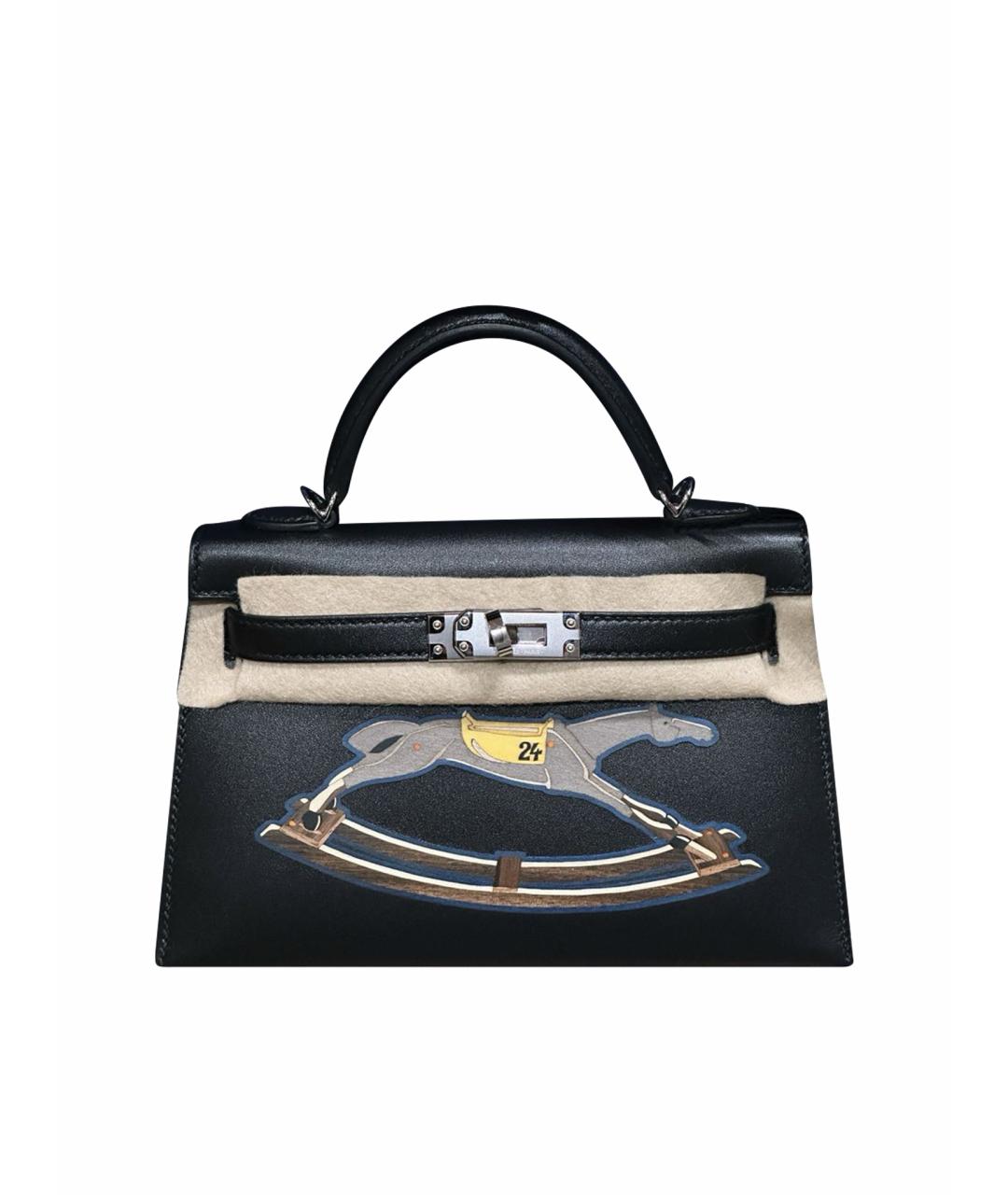 HERMES Черная кожаная сумка с короткими ручками, фото 1