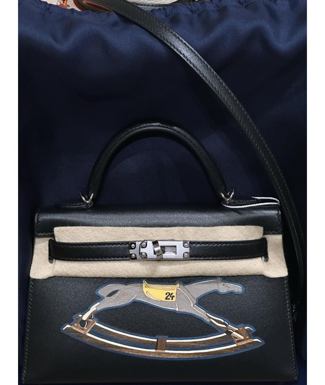 HERMES Черная кожаная сумка с короткими ручками, фото 4