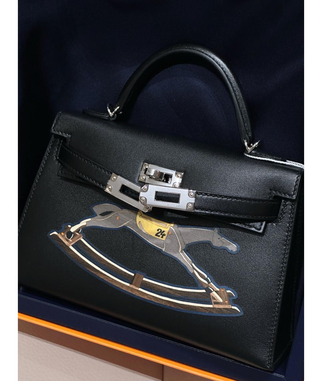 HERMES Черная кожаная сумка с короткими ручками, фото 3