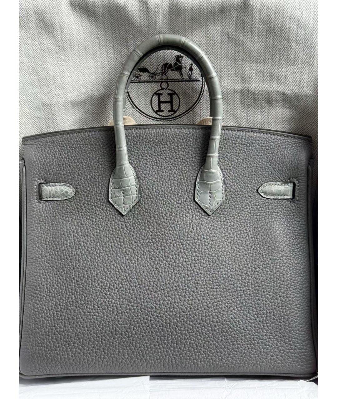 HERMES Серая кожаная сумка с короткими ручками, фото 2