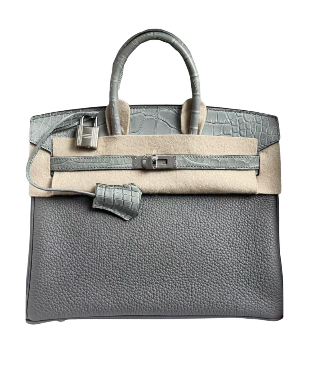 HERMES Серая кожаная сумка с короткими ручками, фото 1