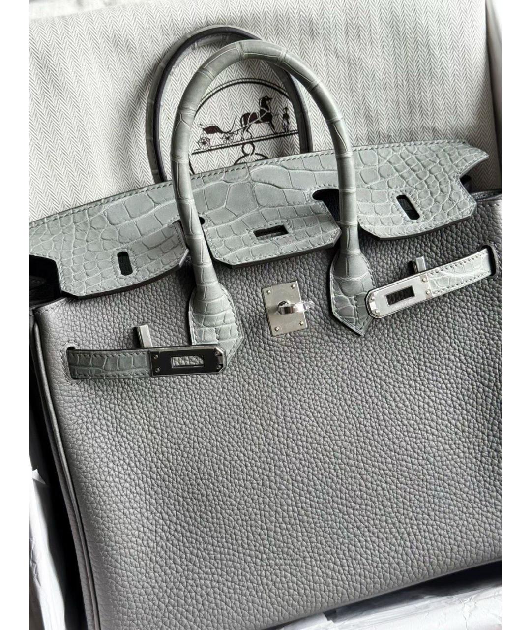 HERMES Серая кожаная сумка с короткими ручками, фото 3