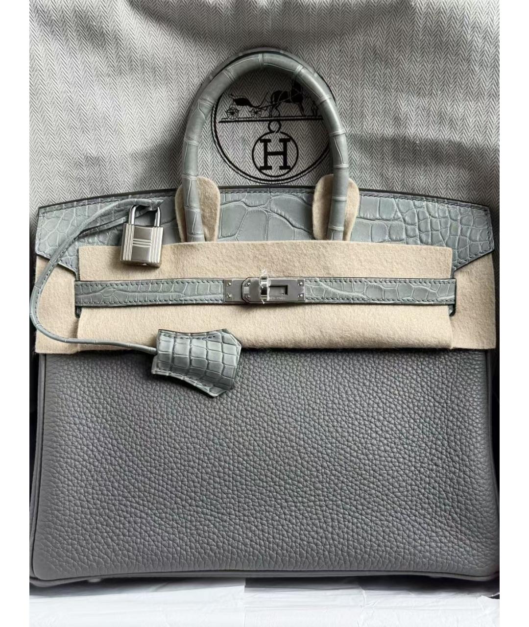 HERMES Серая кожаная сумка с короткими ручками, фото 4