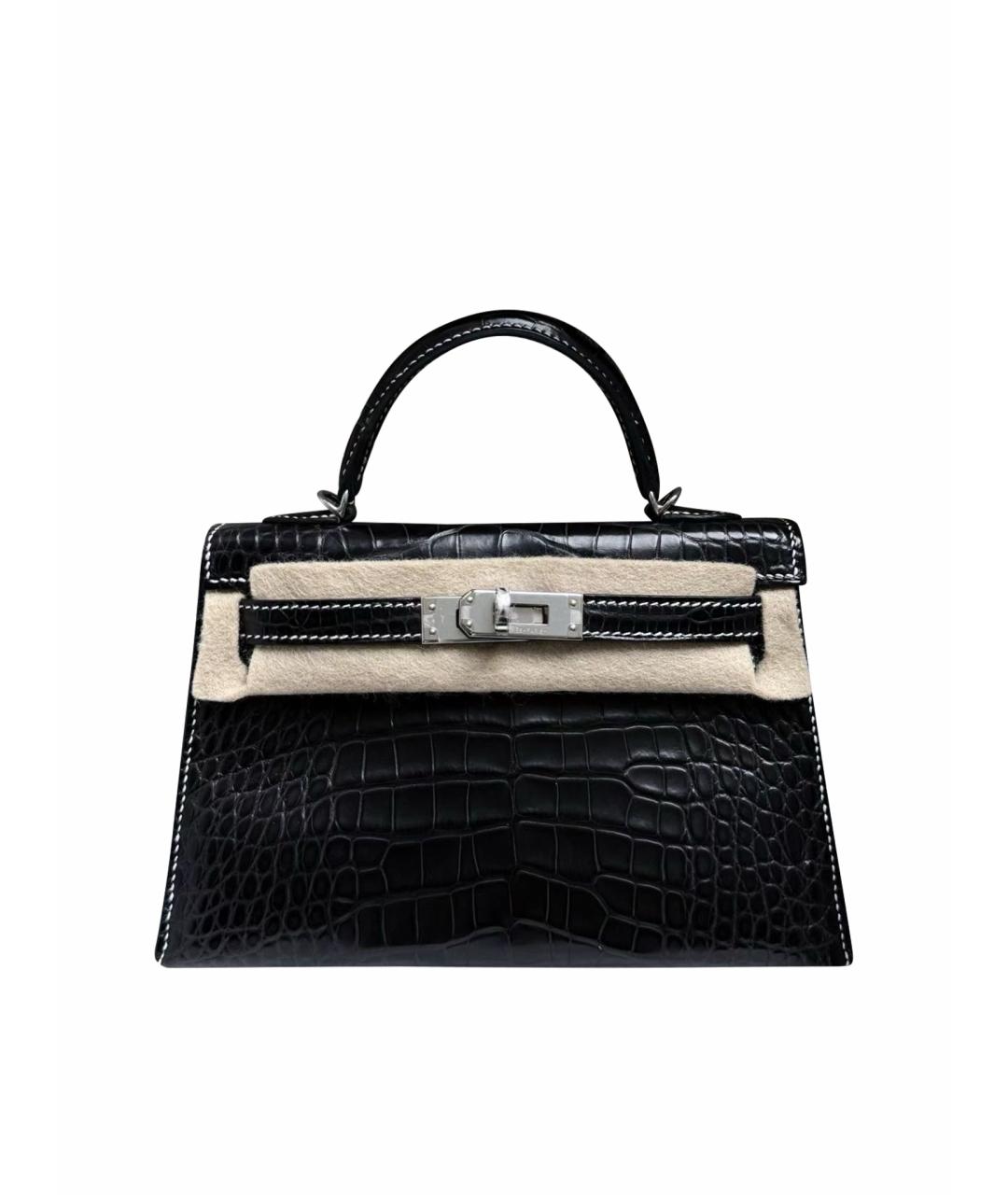 HERMES Черная кожаная сумка с короткими ручками, фото 1