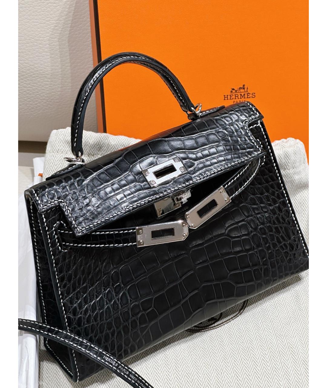 HERMES Черная кожаная сумка с короткими ручками, фото 4