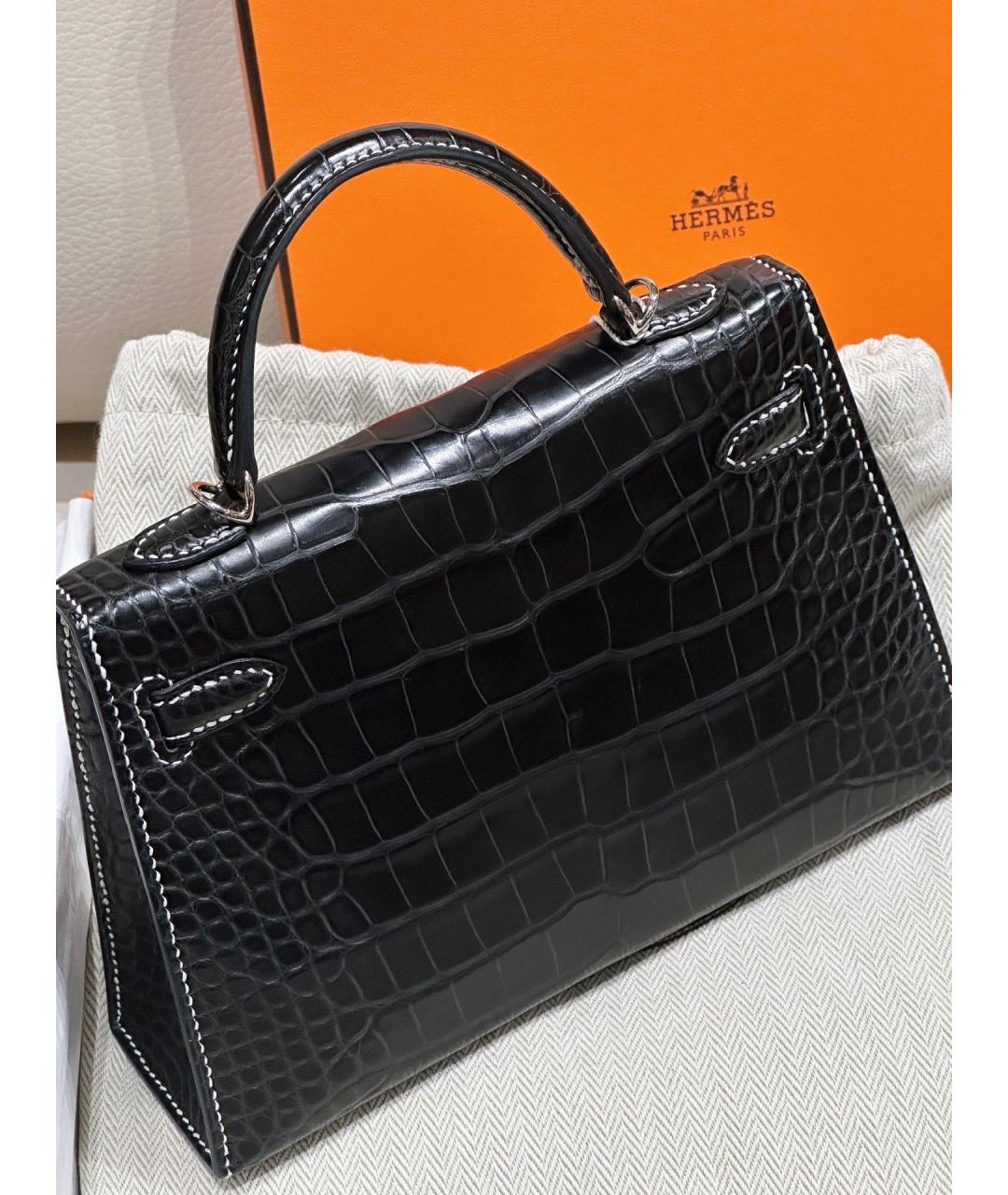 HERMES Черная кожаная сумка с короткими ручками, фото 6