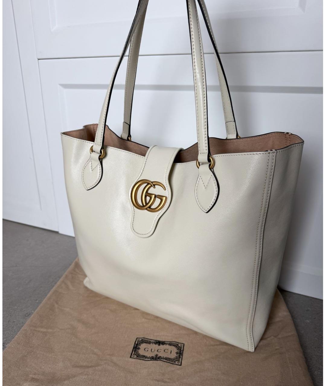 GUCCI Бежевая кожаная сумка тоут, фото 2