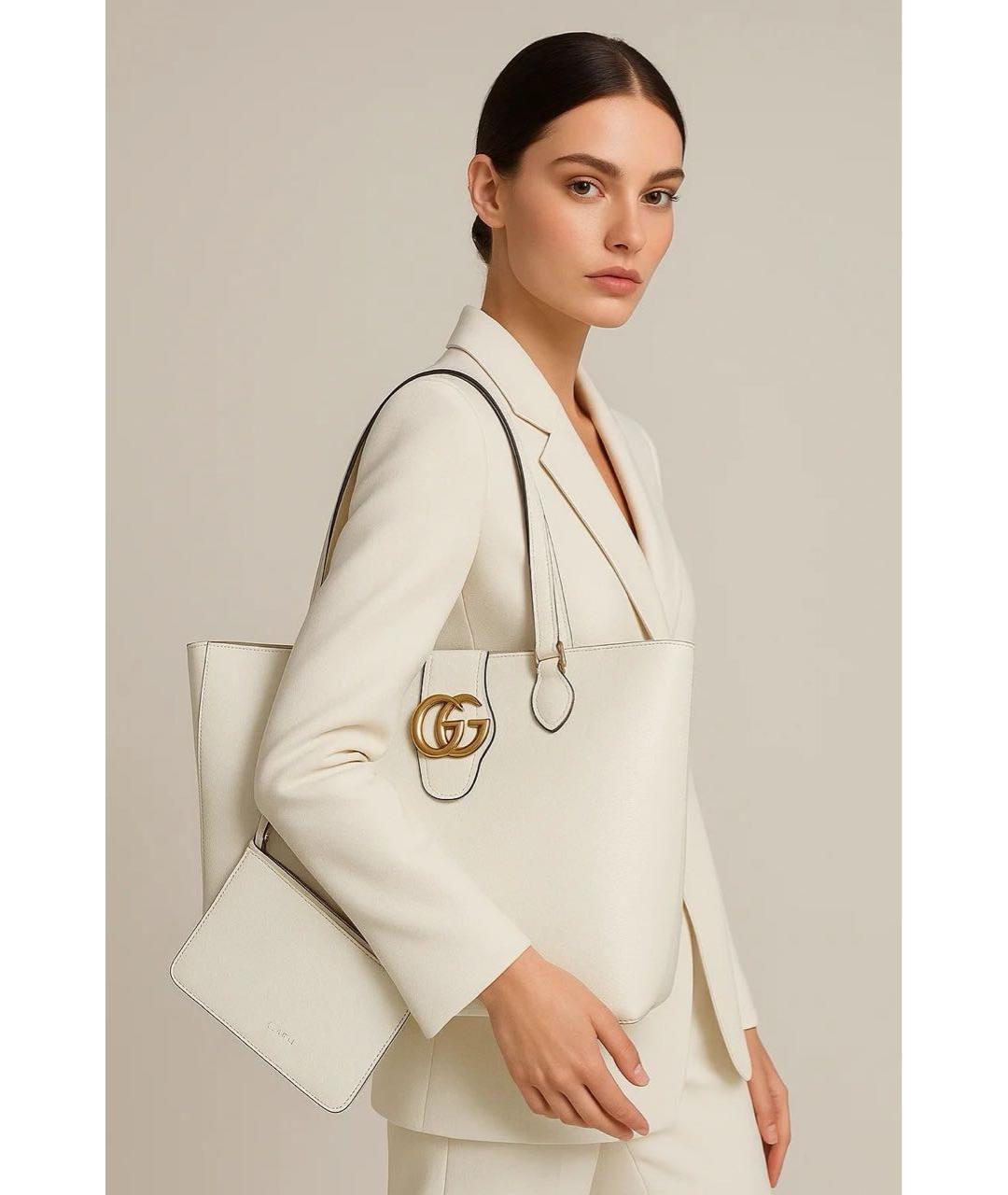 GUCCI Бежевая кожаная сумка тоут, фото 3