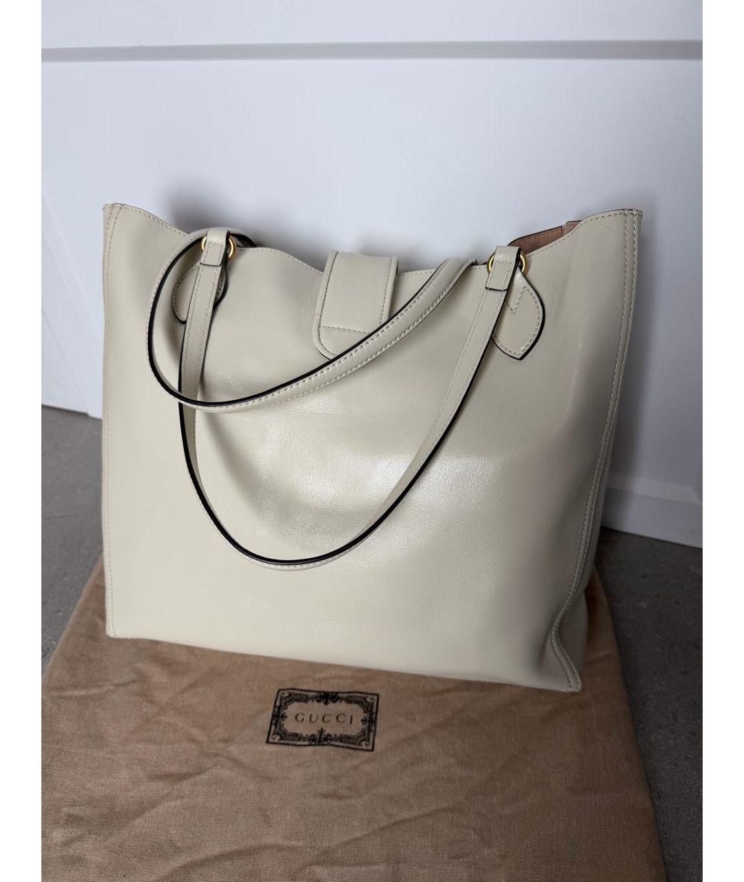 GUCCI Бежевая кожаная сумка тоут, фото 7