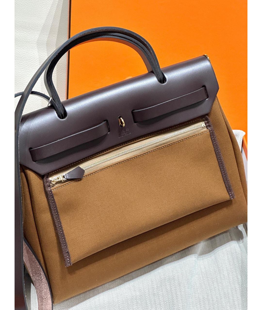 HERMES Коричневая тканевая сумка через плечо, фото 4