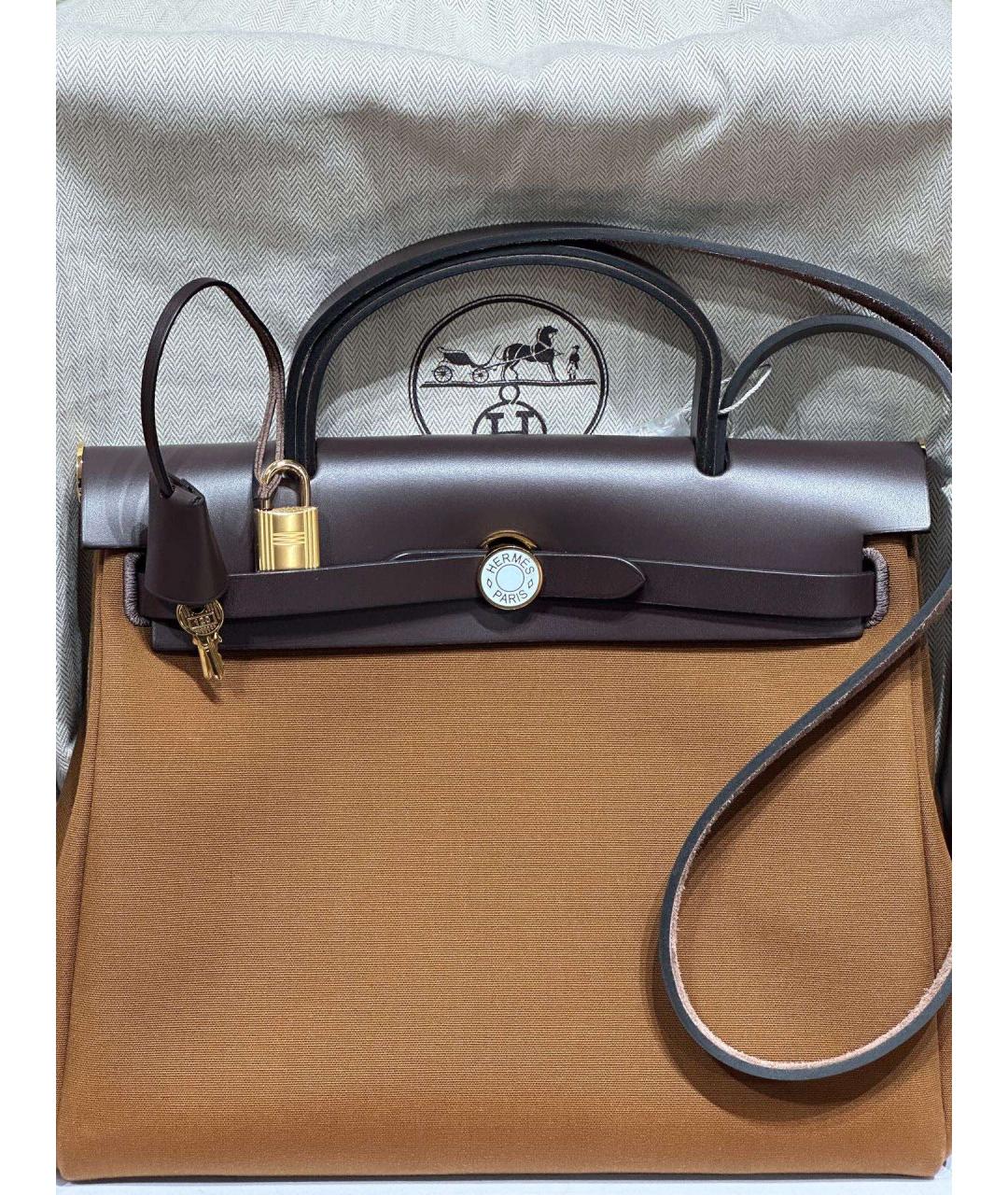 HERMES Коричневая тканевая сумка через плечо, фото 5